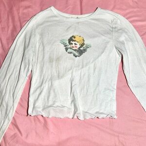 cute angel graphic long sleeve crop top